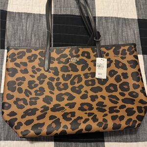 Coach Leopard Print Tote - Tan and Black